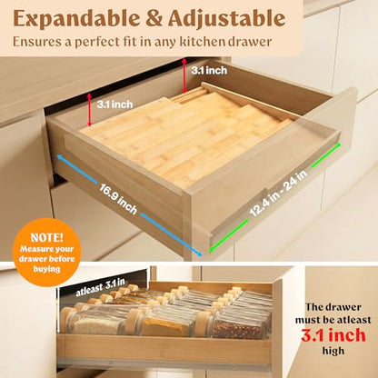 EDELHAUS Bamboo Spice Drawer Organizer, Expandable 4 Tier Spice Rack - color: Bamboo Natural