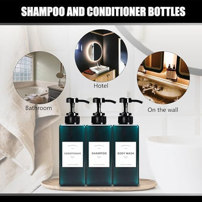 Travel Shampoo Bottles,YACEYACE 16.9oz Set of 3 Empty Shower Bottles - color: Blue Black, size: 2.5"L x 2.5"W x 8"H