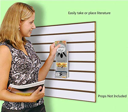 Marketing Holders 4 Pack SlatWall Brochure Holder 4" W Trifold Pocket Retail Display with Attached 3.5" x 2" Business Card Slot Take One Literature Pamphlet Organizer Clear Acrylic - size: 4"W Slatwall w/BC Holder