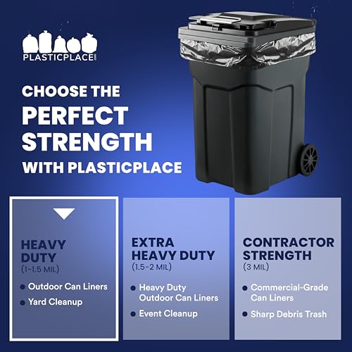 Plasticplace 95-96 Gallon Heavy Duty Trash Bags, Garbage Bags, Puncture-Resistant, Fits Rollaway Cans & Drums, Durable Large Plastic Bags (50 Count) - size: 50 Count