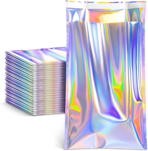 FUNFERY 7x10 in Holographic Mylar Poly Mailers Self Sealing Adhesive Bag - color: Holographic Self Adhesive-50P, size: 7x10 inch