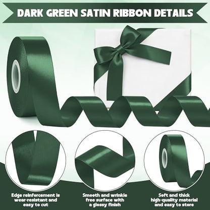 30 Yards 1 in Dark Green Satin Ribbon for Gift Wrapping St. Patrick's Day - color: Dark Green, size: 1 inch