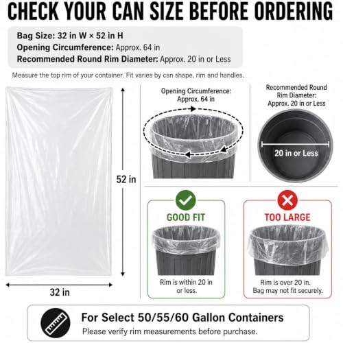 6 Mil Clear Contractor Trash Bags 50/55/60 Gallon Heavy Duty Liners 20 Pack - color: Clear-6 Mil