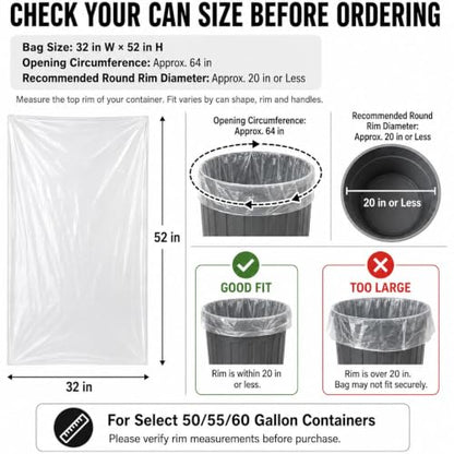 6 Mil Clear Contractor Trash Bags 50/55/60 Gallon Heavy Duty Liners 20 Pack - color: Clear-6 Mil