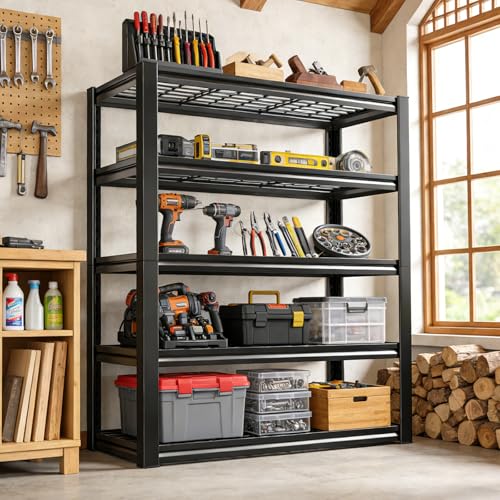 72H Storage Shelves Heavy Duty,2800 LBS Garage Storage Shelves,5-Tier Adjustable Metal Shelving,for Garage,Warehouse,Basement,Pantry,16"x35.5"x72" - size: 72" H x 36" W x 16.1" D