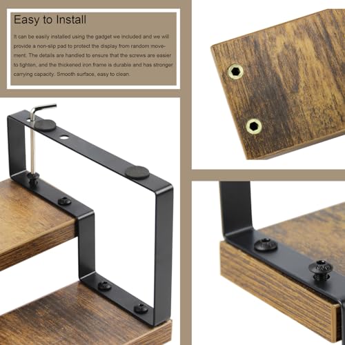 BYCY Wooden Display Risers, 4-Tier Display Stand for Home Decor and Organize, Tiered Countertop Display Shelf for Figures , Makeup,Cupcake , Condiment and Dolls Collection (4 Tier-2.2in)