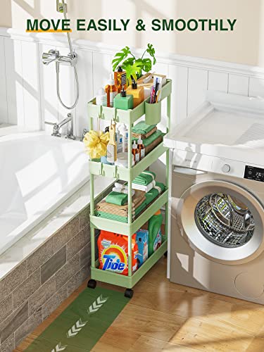 LEHOM Slim Rolling Storage Cart - 4 Tiers Bathroom Organizer Utility Cart - color: Light Bean Green