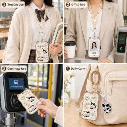 AZY Oat Beige Cat Ear Photocard Holder Set, ID Badge Holder with Lanyard - color: Brown