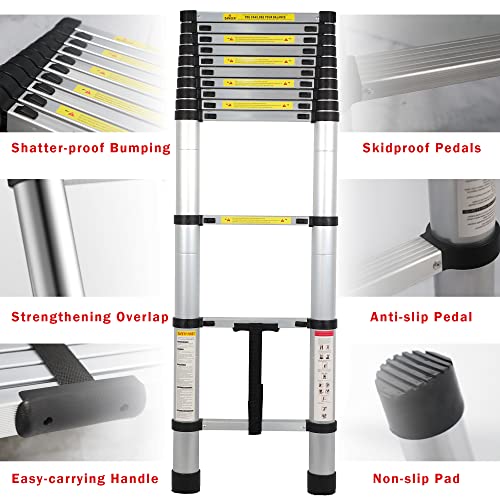 12.5 FT Telescoping Aluminum Extension Ladder, 330 lbs Capacity - size: 12.5ft