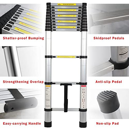 12.5 FT Telescoping Aluminum Extension Ladder, 330 lbs Capacity - size: 12.5ft