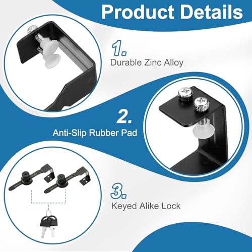 1.7" Luminous Sliding Glass Door Ratchet Lock Fit 1.18-1.57" Black - color: Black, size: 1.7"