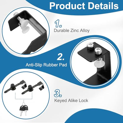 1.7" Luminous Sliding Glass Door Ratchet Lock Fit 1.18-1.57" Black - color: Black, size: 1.7"