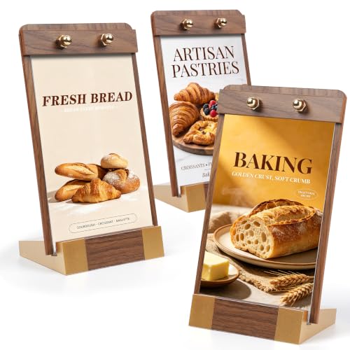 3 Pack 4x6 Acrylic Sign Holder Table Top Sign Holder with Wood-Color Base - size: 4 x 6