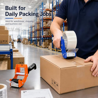 Professional 3 Inch Tape Gun Dispenser, 2-Pack Heavy-Duty Packing Tape Dispenser for Shipping Boxes, Quick Reload, Works with Standard & Thick Tape, Ergonomic Handle for Warehouse, Moving & Office - size: 3 inch -2 Pack
