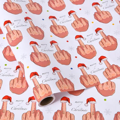 Sikiweiter Funny Christmas Wrapping Paper Roll- 17" x 16.5 Feet - Middle Finger Santa Hat Funny Christmas Gift Wrap for Men Women(Christmas) - color: Funny Christmas