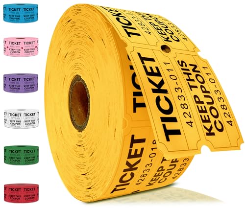 PM Company 2000 Pcs (1000 Pairs) Raffle Tickets Double Roll, 50/50 Yellow - color: Yellow