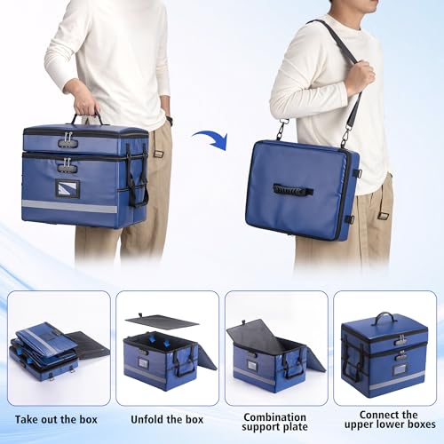 EXLIFBAG Fireproof File Organizer with Lock, 2 Layer - color: Blue, size: 2 Layer