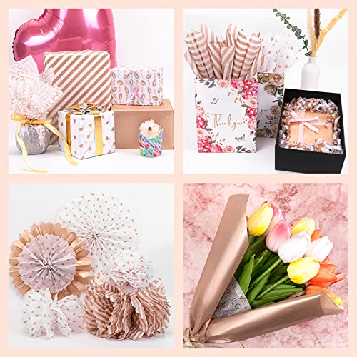 Larcenciel Valentine's Day Tissue Paper, 50 Sheets Metallic Rose Gold Tissue Paper for Gift Bags & Gift Wrapping, Glitter Gift Tissue Paper Bulk, Pretty Gift Wraps for Birthday,9.7x13.8 - color: Rose Gold 50P