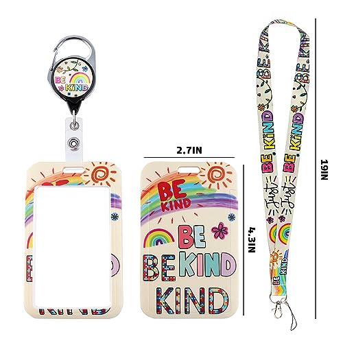 Cute Be Kind Lanyard with Badge Holder and Retractable Reel Clip Kids Autism Rainbow Lanyards ID Name Card Holder for Keys Girls Women Teacher Lanyard for Work School Office - color: Be Kind