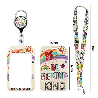 Cute Be Kind Lanyard with Badge Holder and Retractable Reel Clip Kids Autism Rainbow Lanyards ID Name Card Holder for Keys Girls Women Teacher Lanyard for Work School Office - color: Be Kind