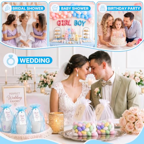 ANZNKU 100PCS Organza Bags 5x7 Blue Small Gift Mesh Drawstring Goodie Bags - color: Baby Blue