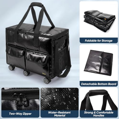 BALEINE Reusable Grocery Bag on Wheels, Foldable Rolling Tote Bag - color: Black- Wide, size: Medium