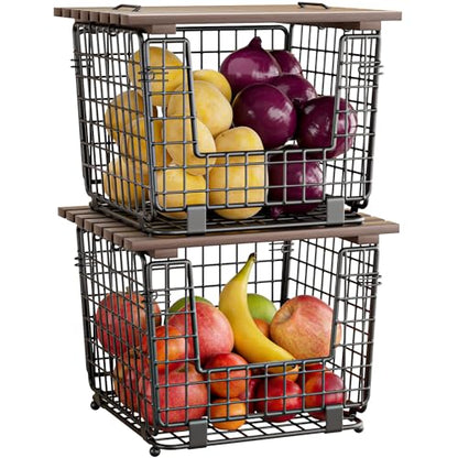 2 Pack Stackable Potato Onion Bins, Pantry Organizers and Storage - color: 2pack-bronze