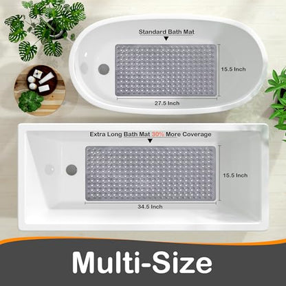 Yimobra Bath Tub Mat Non Slip, 34.5"X15.5" Long Shower Mat, Machine Washable Bathmat with Drain Holes and Suction Cups, Soft on Feet, Bathroom Essentials, Grey - color: Grey, size: 34.5 X 15.5 Inch