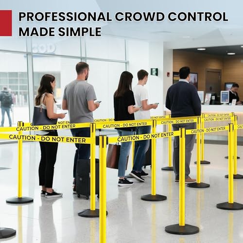 Crowd Control Warehouse 2 Stanchion Retractable Belt Barriers, 11 Foot - color: Caution do Not Enter Belt With Yellow Post