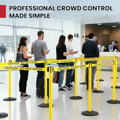 Crowd Control Warehouse 2 Stanchion Retractable Belt Barriers, 11 Foot - color: Caution do Not Enter Belt With Yellow Post