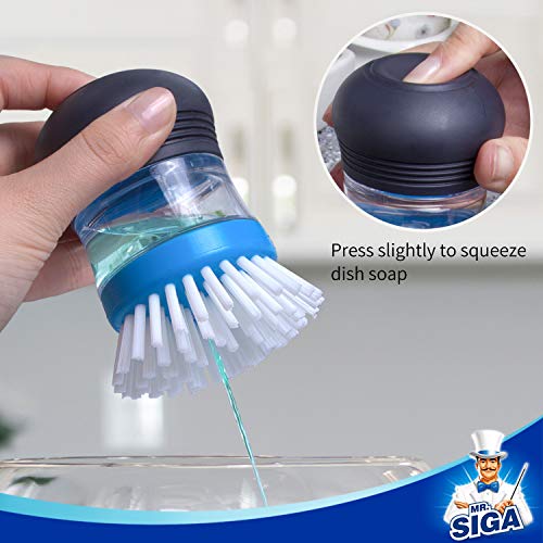 MR.SIGA Soap Dispensing Palm Brush Storage Set, 1 Pack, Navy/Blue