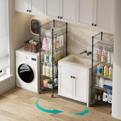 SINGAYE 6 Shelves Storage Shelf Wire Shelving Unit Metal Adjustable Wheels - color: Black, size: 6Tier/11.5"D X 17.5"W X 61.5"H