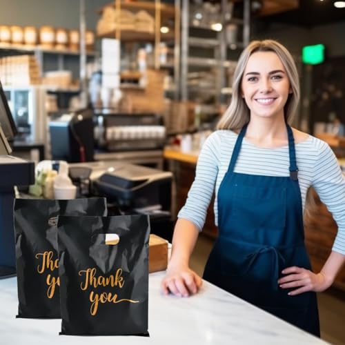 TIMESETL 300Pcs Thank You Bags for Small Business, Merchandise Bags 3 Sizes Shopping Bags with Handles Plastic Retail Shopping Bags Thank You Gift Bags Bulk Die Cut for Boutique, Gifts, Customers