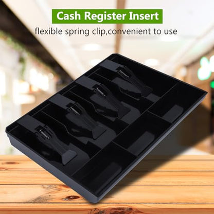 Cash Register Drawer Insert Tray, 4 Bills Cash Till Drawer with Metal Clip Coin Safe Insert Trays Portable Cash Register for Small Businesses