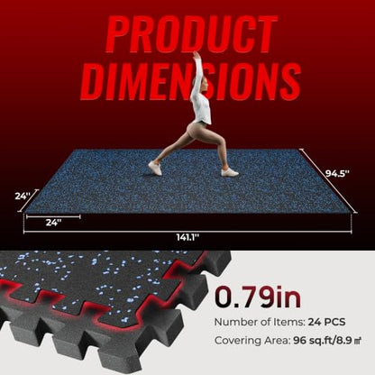 SUPERJARE 0.79'' Extra-Thick 24 Pcs 96 Sq Ft Exercise Equipment Mats - color: Black/Blue, size: 24 Tiles (96 Sq Ft)