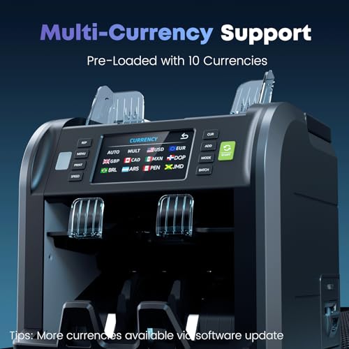Aneken Ultra 2-Pocket Money Counter Machine Mixed Denomination with Built-in Printer, Multi-Currency Counter with Touch Screen, Bank-Grade Money Sorter with 2 CIS/UV/MG/IR/DD/DBL/HLF/CHN