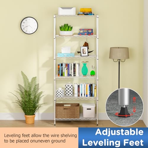 FDW | 6-Tier Wire Shelf | 23" x 13" x 59" | Chrome - color: Chrome, size: 6-Shelf No Wheels