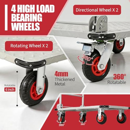 Heavy Duty 1800LBS Steel Platform Truck Cart – 36"x24" Flatbed Push Cart, 6" Swivel Wheels & Brakes, Collapsible Handle, Utility Dolly for Warehouse & Garage - color: Silver