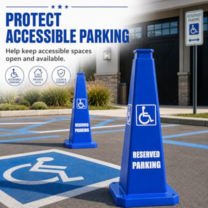 BESEA Reserved Parking Cones 3 Pack, 28 Inch Weighted Parking Cones - color: Blue, size: 28INCH With Caution Sign