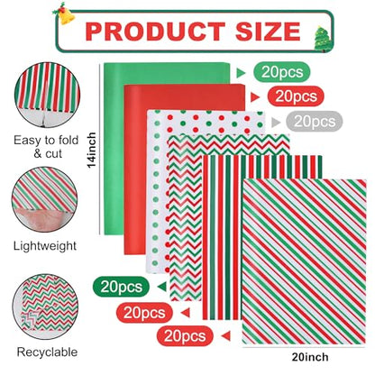 BEISHIDA 100 Sheets Christmas Red Green Tissue Paper Bulk for Gift Wrapping - color: 6rg120