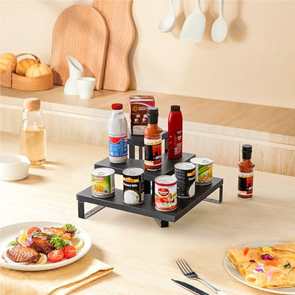 Display Rack for Retail Counter Top Craft Shows Tradeshows, 3 Step Corner Tiered Table Display Tower for Cupcake Jewelry Perfume(Black)
