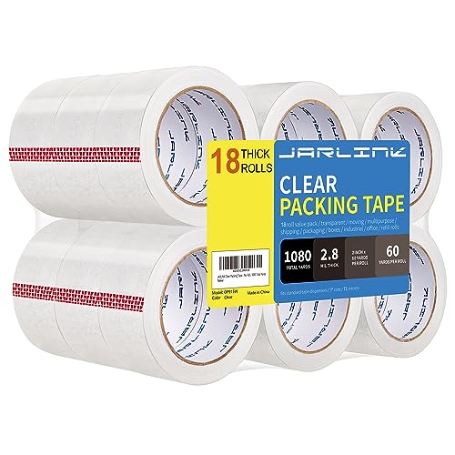 JARLINK 18 Rolls Clear Packing Tape, Heavy Duty Packaging Tape - size: 18 Rolls (2.8mil / 60 yd)