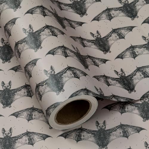 WRAPAHOLIC Bat Halloween Wrapping Paper Roll - Mini Roll - 17 Inch x 16.5 Feet - Black White Gothic Bat Wrapping Paper for Halloween Party, Spooky Gifts, Holiday - color: Halloween Bat