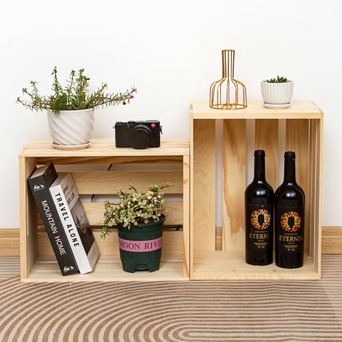 3 Packs Unfinished Pine Wooden Crate,DIY Wooden Storage Crate with Handles