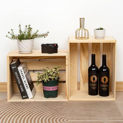 3 Packs Unfinished Pine Wooden Crate,DIY Wooden Storage Crate with Handles