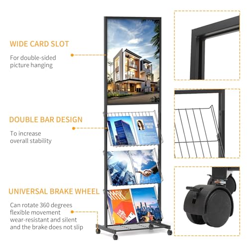 lesolar 4-Tier Floor-Standing Magazine Rack with Poster Board Stand