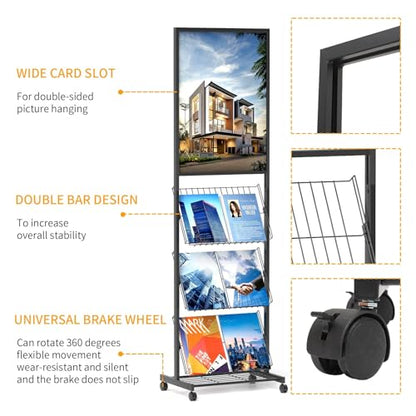 lesolar 4-Tier Floor-Standing Magazine Rack with Poster Board Stand
