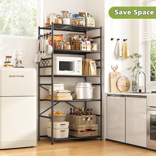 DurayLoly Heavy Duty 5-Tier 500LBS Garage Shelving Unit with Hooks, Black - size: 23.6" W x 13.8" D x 72.4" H (5T)