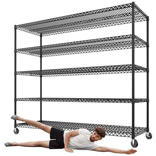 REIBII 5-Tier Heavy Duty Shelving with Wheels, 3200LBS Storage Rack - size: 60''W X 18'' D X 73'' H