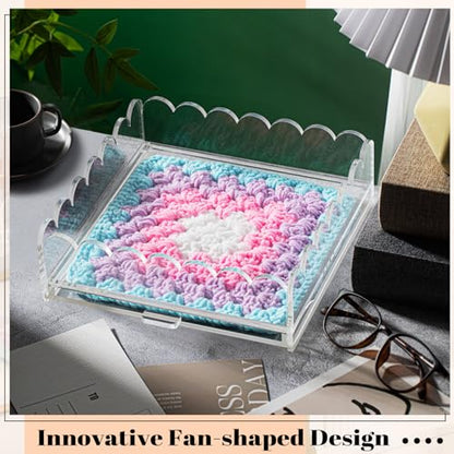 GlikCeil 1 Pcs 10" x 10" Acrylic Scalloped Tray Large Clear Acrylic Tray with Drawer for Insert Customizable Photos, Art, and Fabric Scalloped Basket for Needlepoint Napkin Frame Display Messages - size: 10" X 10"